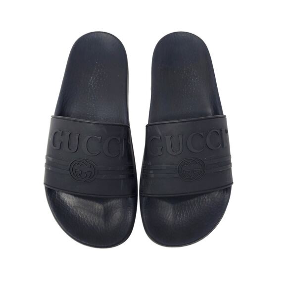 Gucci Logo Slides Rubber Sandals Slip On Black Italy Womens Size 40 US 10 - Picture 3 of 14